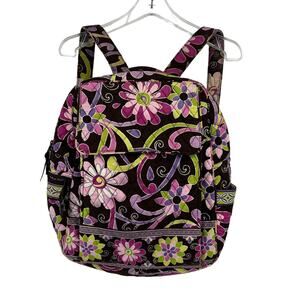 Vera Bradley Backpack Bag Quilted Brown Pink Floral Multiple Pockets Top Handle